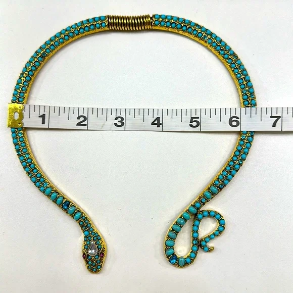 Elegant Turquoise and Gold Snake Necklace - Picture 2 of 4